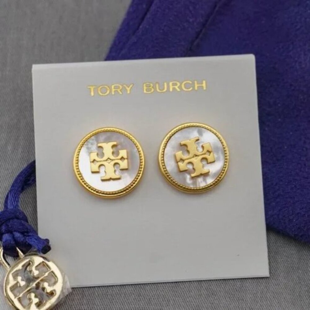 Tory Burch Roxanne Button Stud Earrings in Mother of Pearl